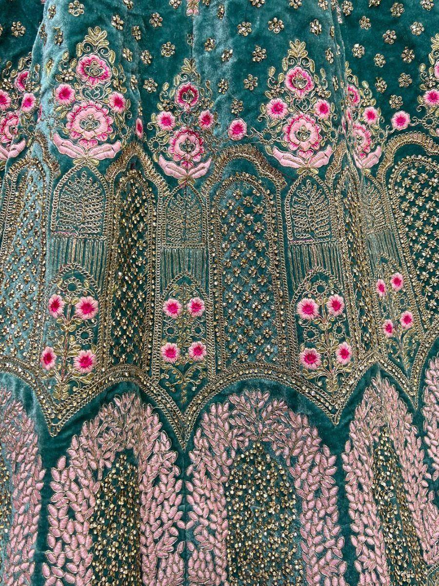 Stunning Teal Blue Dori Work Velvet Wedding Wear Lehenga Choli - Zeel Clothing