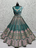 Stunning Teal Blue Dori Work Velvet Wedding Wear Lehenga Choli - Zeel Clothing