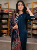 Stunning Teal Blue Embroidered Chanderi Silk Festive Wear Pant Suit With Dupatta - Zeel Clothing