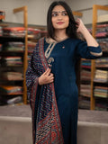 Stunning Teal Blue Embroidered Chanderi Silk Festive Wear Pant Suit With Dupatta - Zeel Clothing