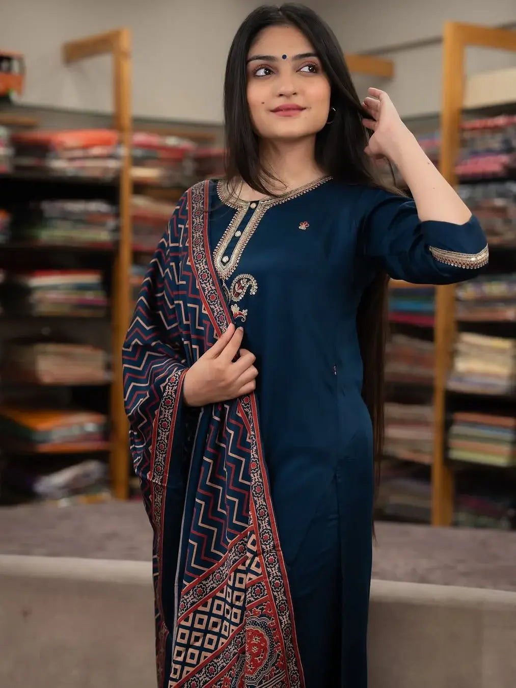 Stunning Teal Blue Embroidered Chanderi Silk Festive Wear Pant Suit With Dupatta - Zeel Clothing
