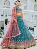 Stunning Teal Blue Embroidered Tissue Bridesmaid Lehenga Choli With Dupatta - Zeel Clothing