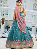 Stunning Teal Blue Embroidered Tissue Bridesmaid Lehenga Choli With Dupatta - Zeel Clothing