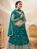 Stunning Teal Blue Sequins Georgette Lehenga Choli With Net Dupatta - Zeel Clothing