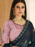 Stunning Teal Blue Sequins Work Chinon Party Wear Saree With Blouse - Zeel Clothing