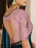 Stunning Teal Blue Sequins Work Chinon Party Wear Saree With Blouse - Zeel Clothing