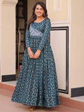 Stunning Teal Blue Zari Weaving Cotton Traditional Gown - Zeel Clothing
