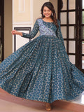 Stunning Teal Blue Zari Weaving Cotton Traditional Gown - Zeel Clothing