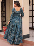 Stunning Teal Blue Zari Weaving Cotton Traditional Gown - Zeel Clothing