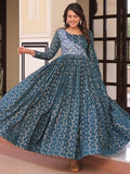 Stunning Teal Blue Zari Weaving Cotton Traditional Gown - Zeel Clothing