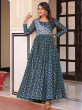 Stunning Teal Blue Zari Weaving Cotton Traditional Gown - Zeel Clothing
