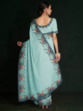 Stunning Turquoise Lucknowi Work Georgette Saree With Blouse - Zeel Clothing
