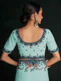 Stunning Turquoise Lucknowi Work Georgette Saree With Blouse - Zeel Clothing