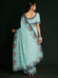Stunning Turquoise Lucknowi Work Georgette Saree With Blouse - Zeel Clothing