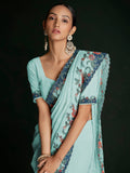 Stunning Turquoise Lucknowi Work Georgette Saree With Blouse - Zeel Clothing