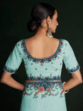 Stunning Turquoise Lucknowi Work Georgette Saree With Blouse - Zeel Clothing