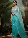 Stunning Turquoise Woven Silk Festival Wear Saree With Blouse - Zeel Clothing
