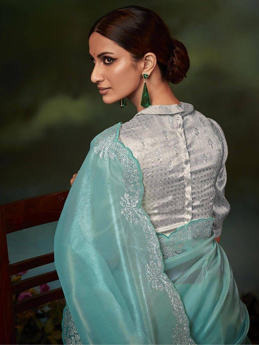 Stunning Turquoise Woven Silk Festival Wear Saree With Blouse - Zeel Clothing