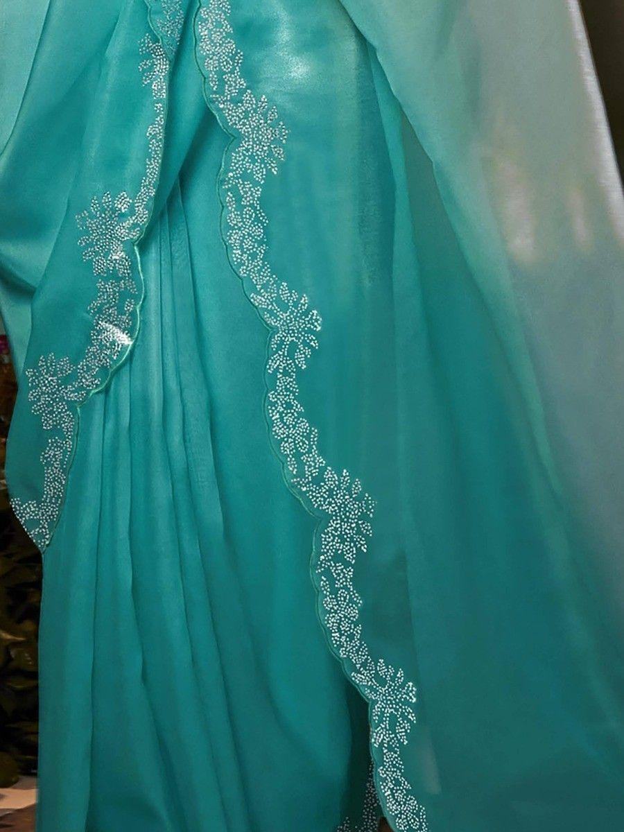 Stunning Turquoise Woven Silk Festival Wear Saree With Blouse - Zeel Clothing