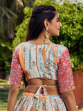 Stunning White & Pink Digital Printed Chinon Festive Wear Lehenga Choli - Zeel Clothing