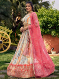 Stunning White & Pink Digital Printed Chinon Festive Wear Lehenga Choli - Zeel Clothing