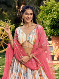 Stunning White & Pink Digital Printed Chinon Festive Wear Lehenga Choli - Zeel Clothing