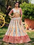 Stunning White & Pink Digital Printed Chinon Festive Wear Lehenga Choli - Zeel Clothing