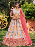 Stunning White & Pink Digital Printed Chinon Festive Wear Lehenga Choli - Zeel Clothing