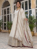 Stunning White Coding Work Chinon Silk Engagement Wear Gown With Dupatta