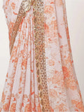 Stunning White Floral Print Organza Party Wear Saree With Blouse - Zeel Clothing