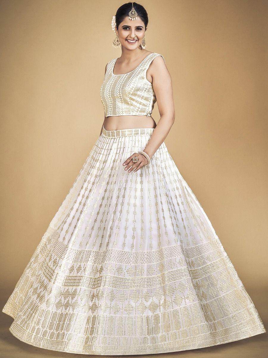Stunning White Sequins Georgette Traditional Lehenga Choli With Blouse - Zeel Clothing