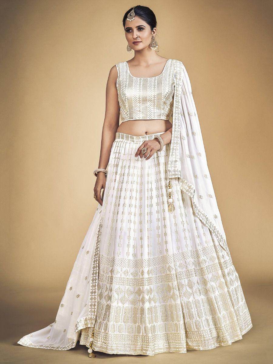 Stunning White Sequins Georgette Traditional Lehenga Choli With Blouse - Zeel Clothing