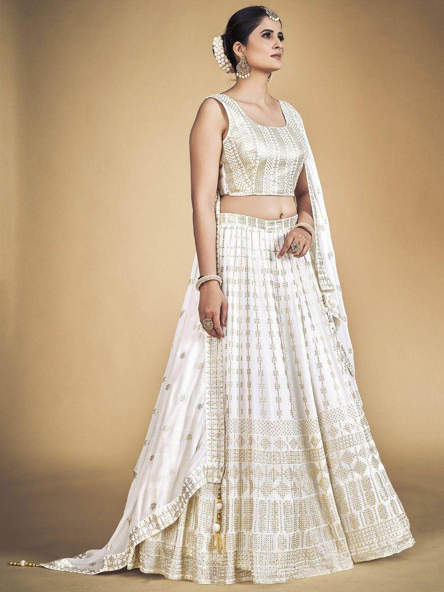 Stunning White Sequins Georgette Traditional Lehenga Choli With Blouse - Zeel Clothing