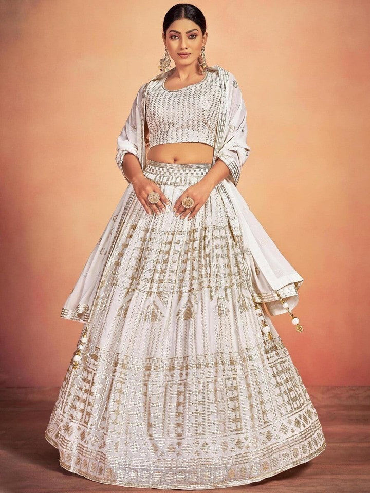 Stunning White Sequins Georgette Wedding Wear Lehenga Choli