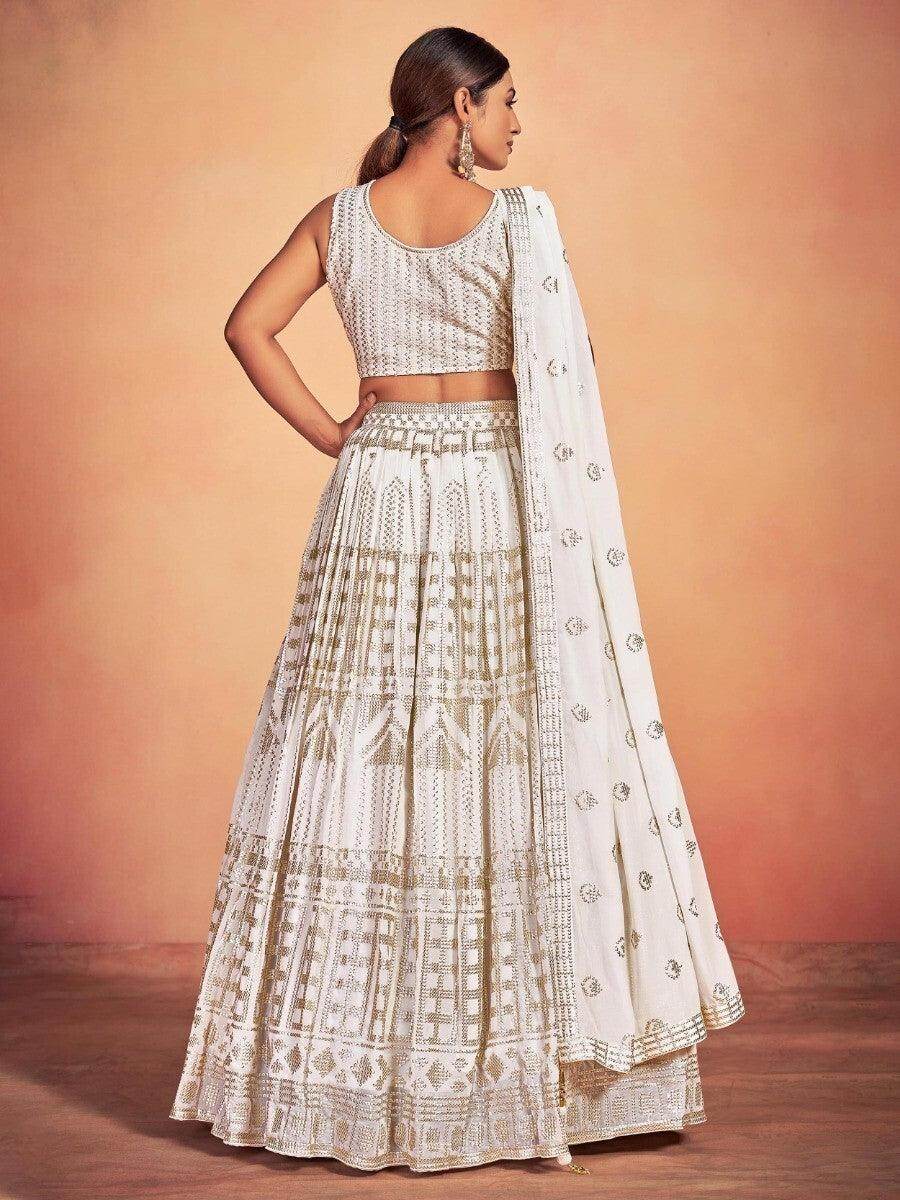 Stunning White Sequins Georgette Wedding Wear Lehenga Choli - Zeel Clothing