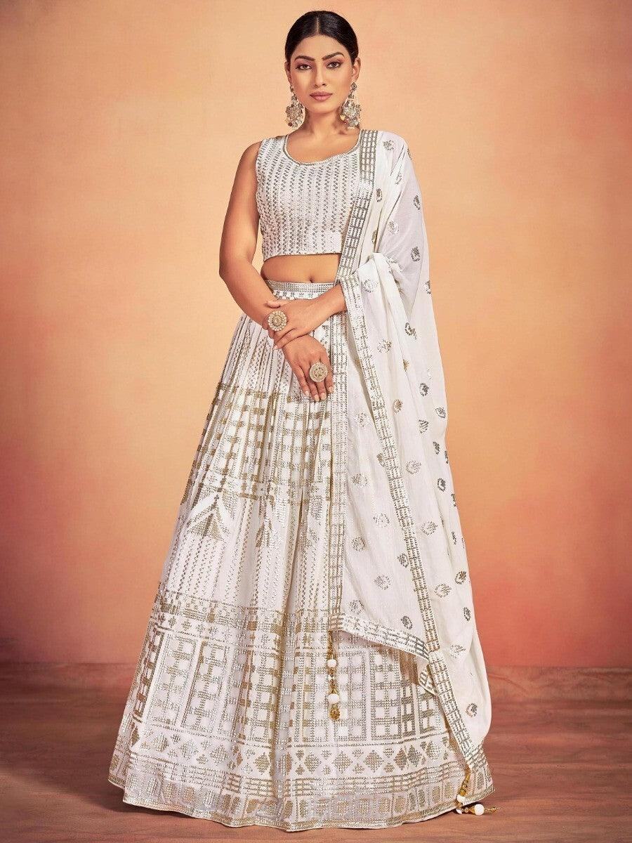 Stunning White Sequins Georgette Wedding Wear Lehenga Choli