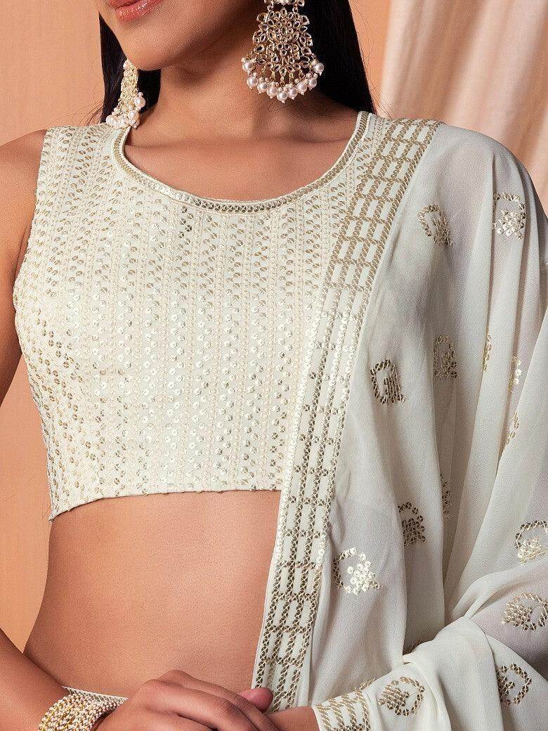 Stunning White Sequins Georgette Wedding Wear Lehenga Choli - Zeel Clothing