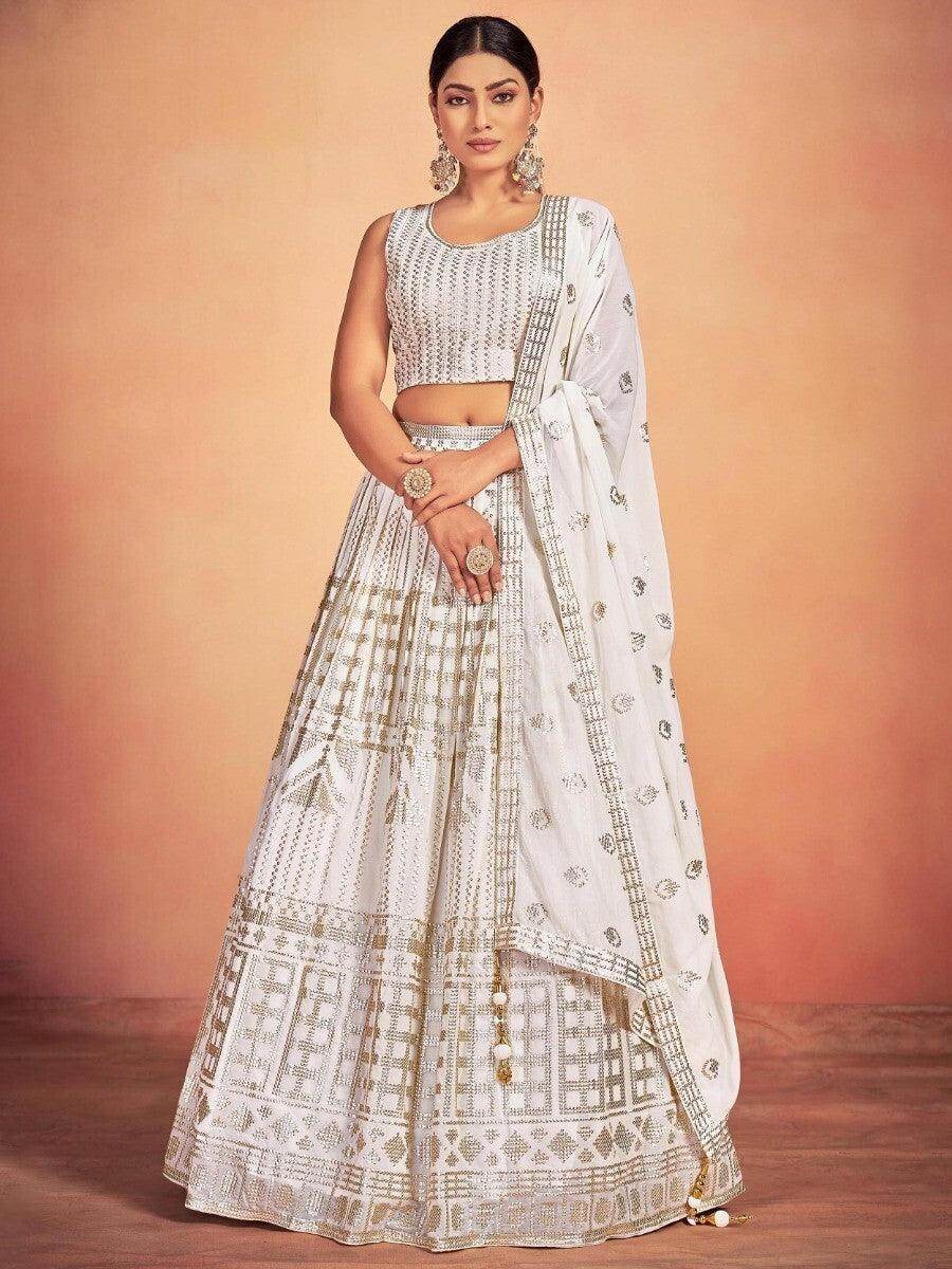 Stunning White Sequins Georgette Wedding Wear Lehenga Choli - Zeel Clothing