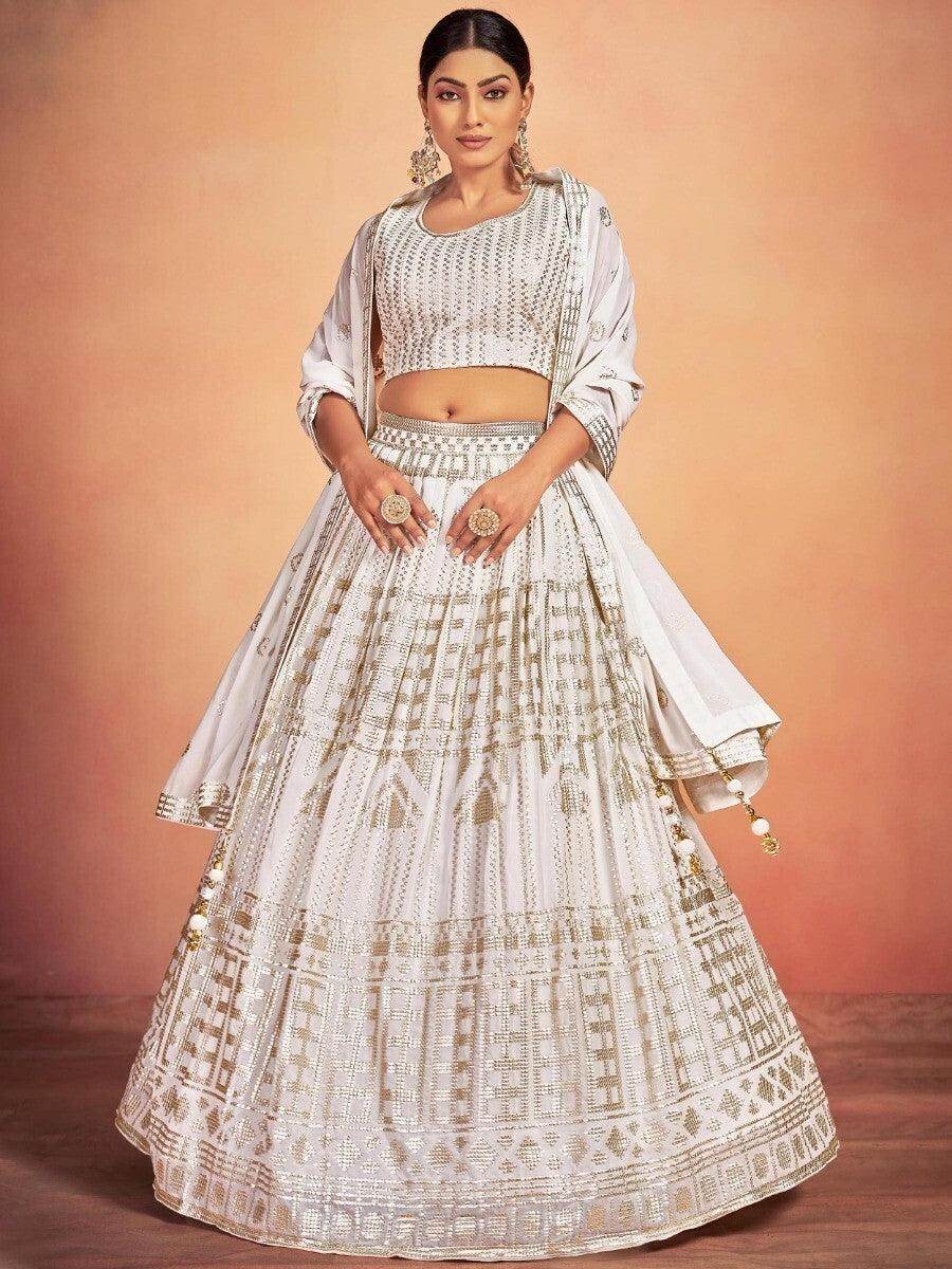 Stunning White Sequins Georgette Wedding Wear Lehenga Choli - Zeel Clothing