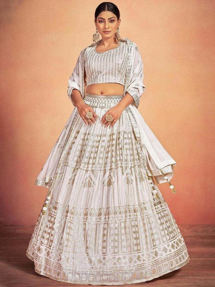 Stunning White Sequins Georgette Wedding Wear Lehenga Choli - Zeel Clothing