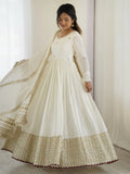 Stunning White Sequins Work Chinon Silk Festive Wear Anarkali Suit - Zeel Clothing