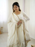 Stunning White Sequins Work Chinon Silk Festive Wear Anarkali Suit - Zeel Clothing