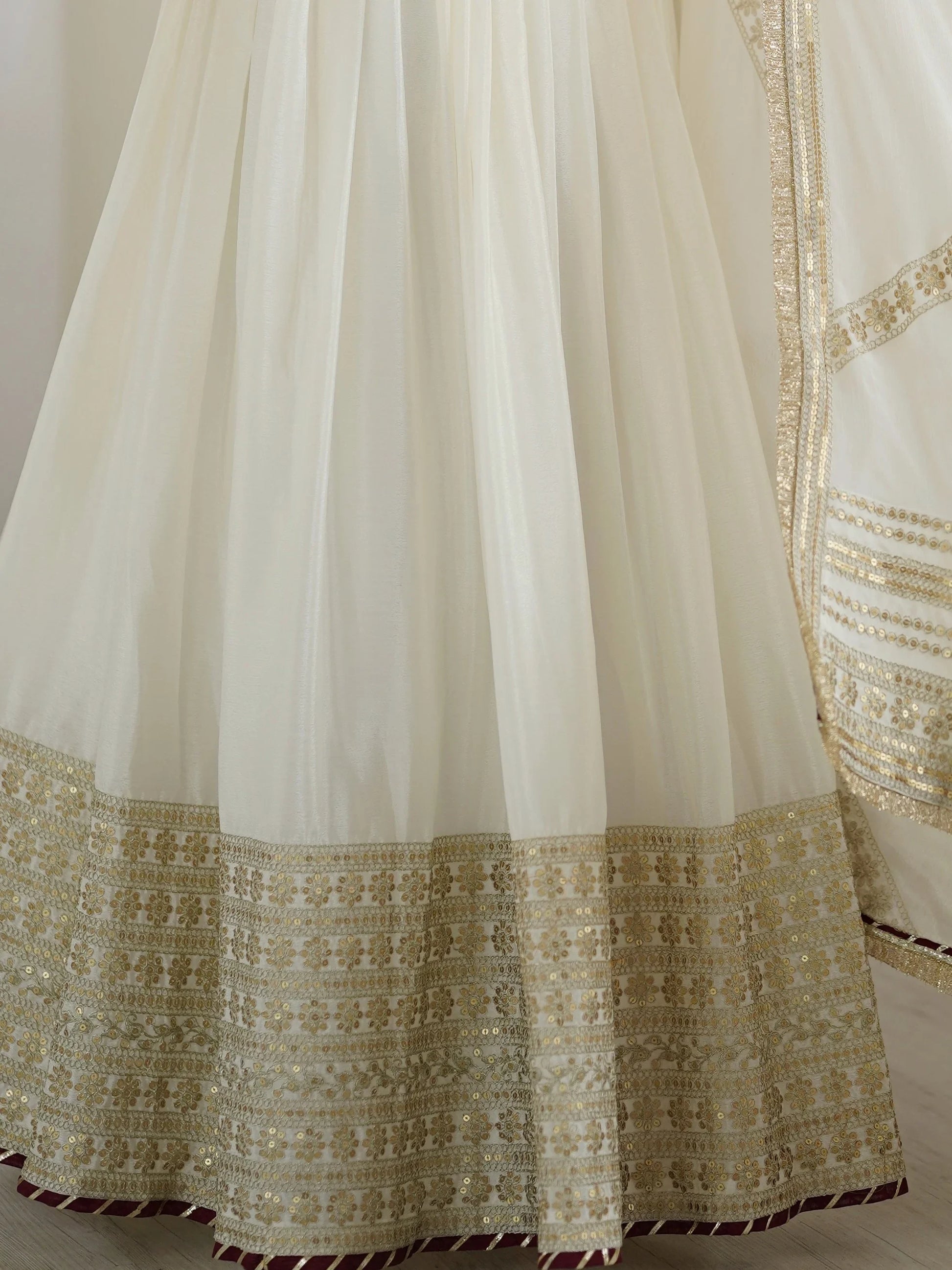 Stunning White Sequins Work Chinon Silk Festive Wear Anarkali Suit - Zeel Clothing
