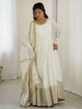 Stunning White Sequins Work Chinon Silk Festive Wear Anarkali Suit - Zeel Clothing