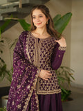 Stunning Wine Bead Embroidery Silk Party Wear Sharara Suit - Zeel Clothing