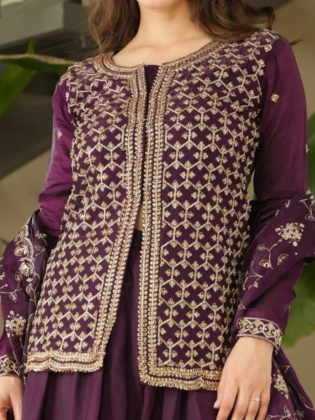 Stunning Wine Bead Embroidery Silk Party Wear Sharara Suit - Zeel Clothing