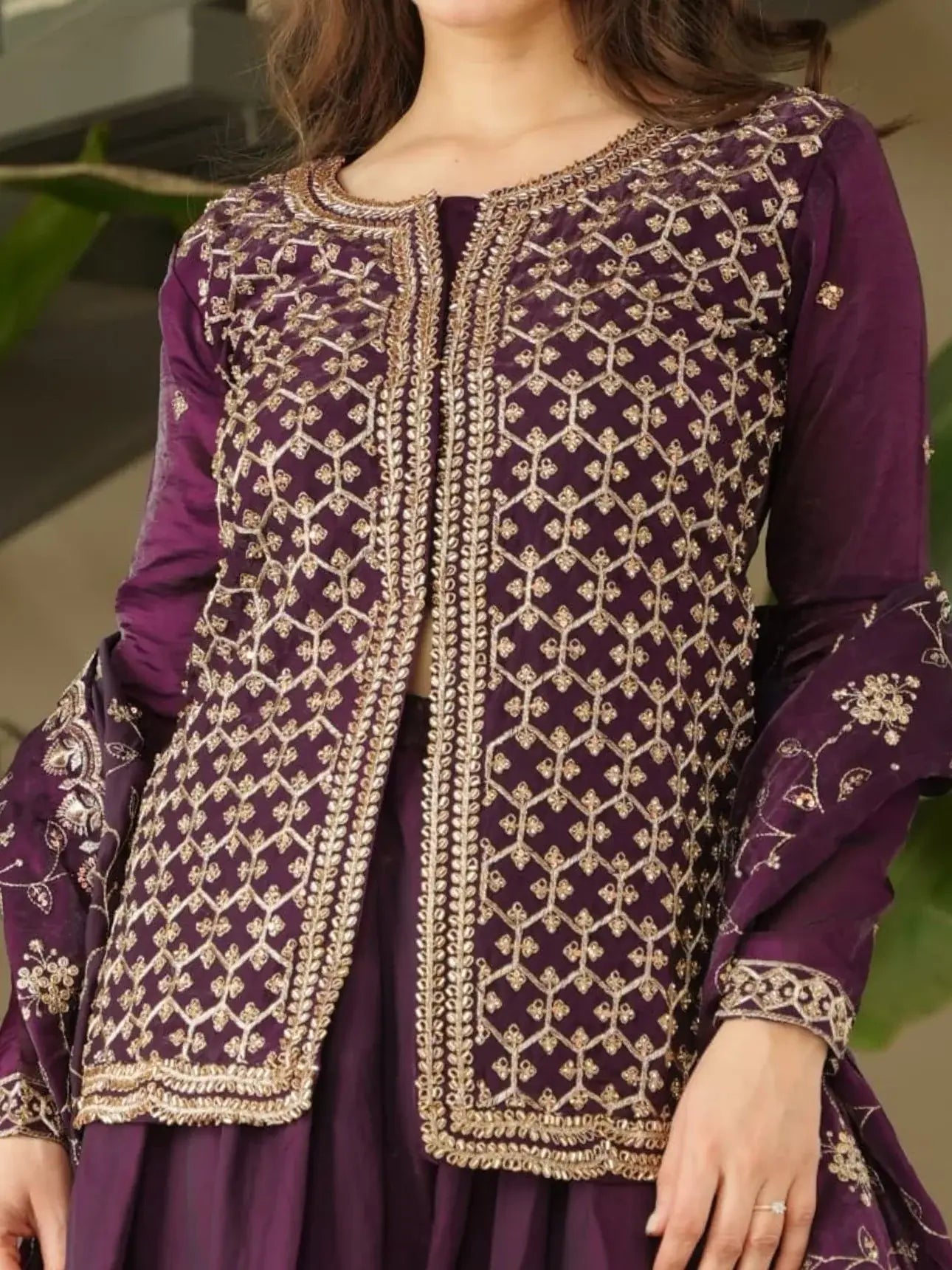 Stunning Wine Bead Embroidery Silk Party Wear Sharara Suit - Zeel Clothing