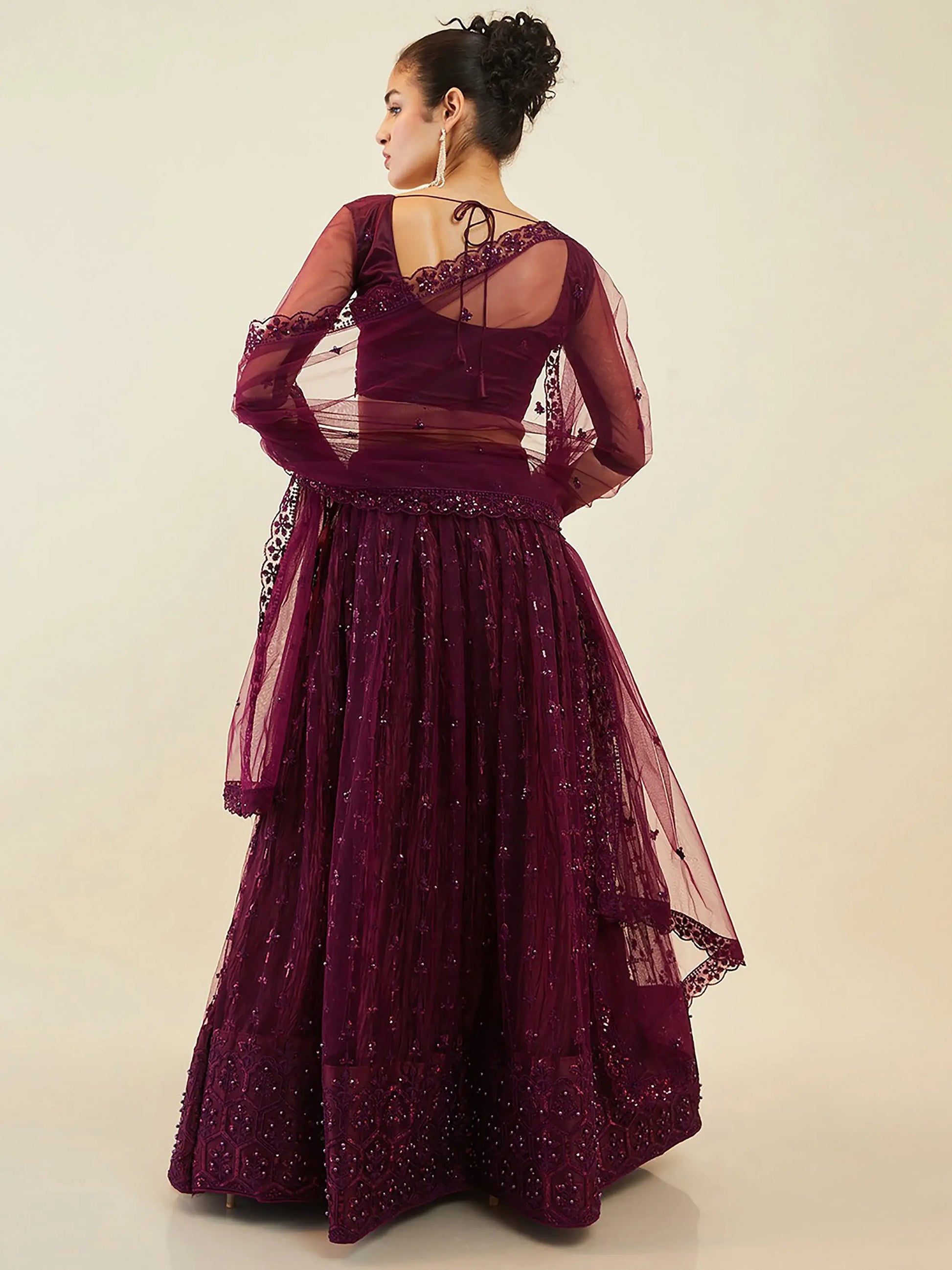 Stunning Wine Embroidered Net Wedding Wear Lehenga Choli With Dupatta - Zeel Clothing