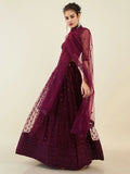 Stunning Wine Embroidered Net Wedding Wear Lehenga Choli With Dupatta - Zeel Clothing
