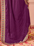 Stunning Wine Swarovski Work Silk Festive Wear Saree - Zeel Clothing